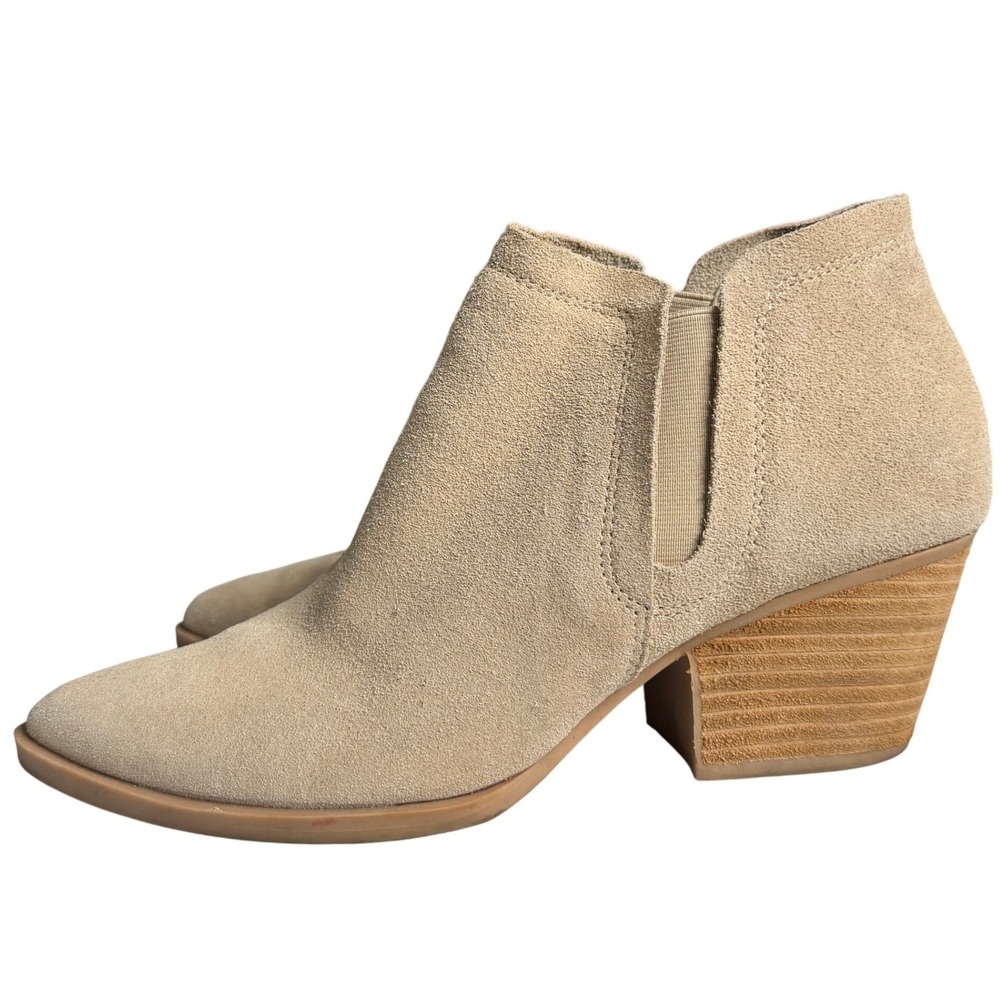 Dolce Vita‎ Dahlia Suede Heeled Booties Pointed Toe Ankle Boots Beige Womens 8